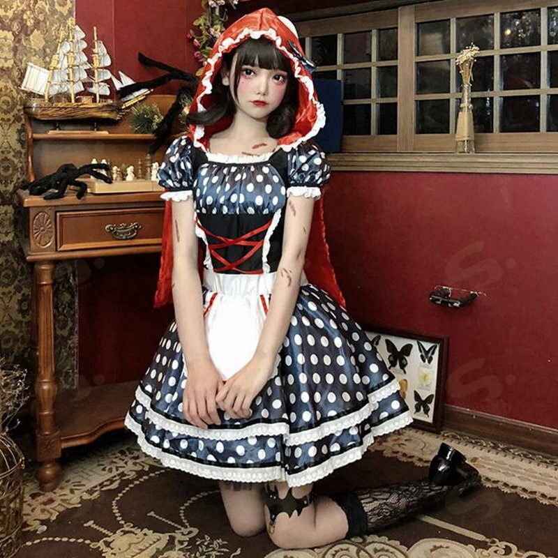 ハロウィン コスプレ 赤ずきん ロリータ トド水玉柄 コスチューム 童話 レディース 衣装 仮装 コス cos 大人用 コスプレ衣装 おすすめ 舞台 演出服 文化祭 宴会 余興衣装 おしゃれ 海外イベント Halloween パーティー ハロウィーン