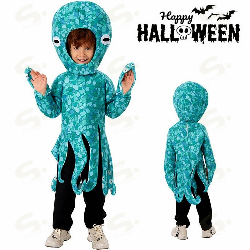 ハロウィン キッズ 子供 衣装 マダコ 仮装 着ぐるみ コスプレ 子供用 タコ イカ 仮装 コスプレ衣装 海洋生物 海の怪物 コスチューム 余興 宴会なりきり 学園祭 演出 イベント パーティー 舞台服 文化祭 学園祭 新年会 演出服 2024新作(3.0)