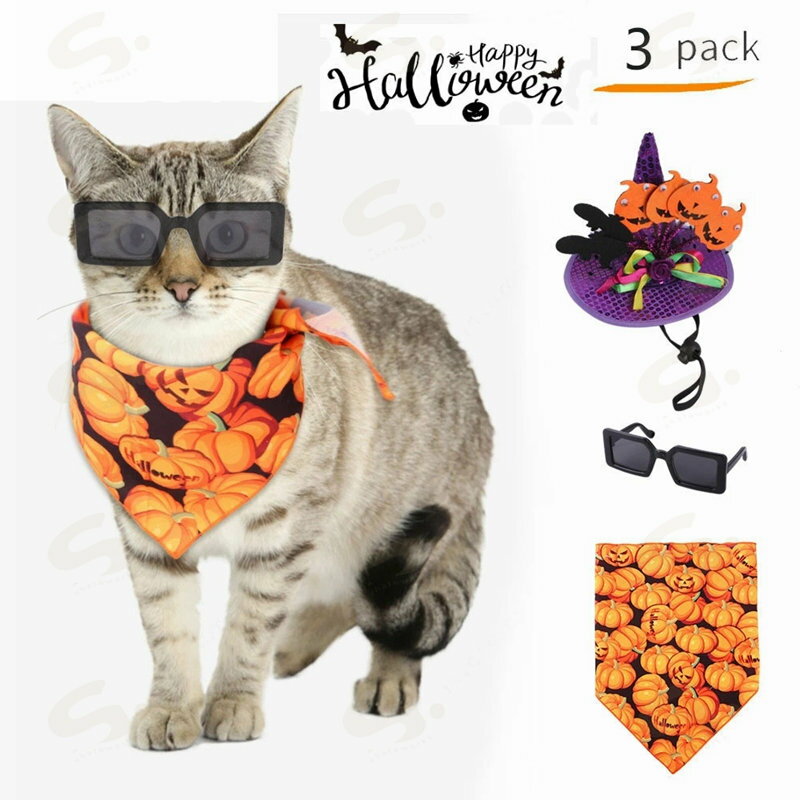 ペットの服 ハロウィン コスプレ 3点セット ぼうし 三角巾 目 ハロウィーン おしゃれ かわいい ハロウィーン 猫/小型犬仮装 変身グッズ ハロウィン