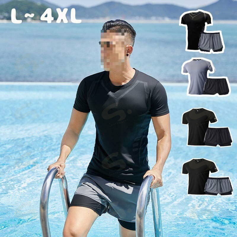 水着 メンズ サーフパンツ 水陸両用 吸水速乾 大きいサイズ ミドル ロング 膝丈 ひざ丈ボードショーツ ハーフパンツ 海パン サーフショーツ プール 海 海水浴 サーフィン サウナ 4色 L XL 2XL 3XL 4XL