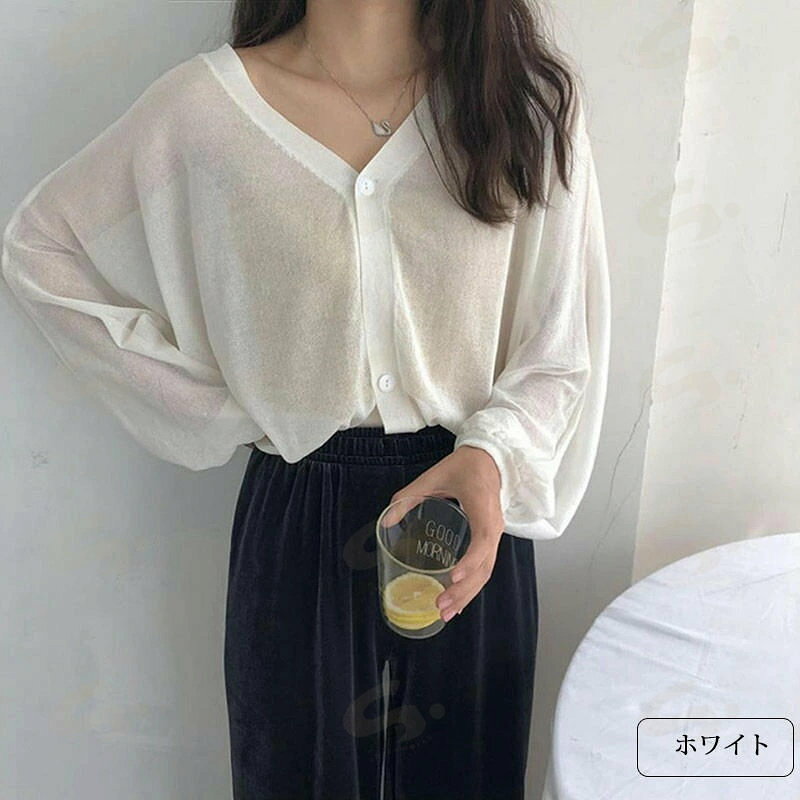 シアーメッシュパフスリーブカーデ