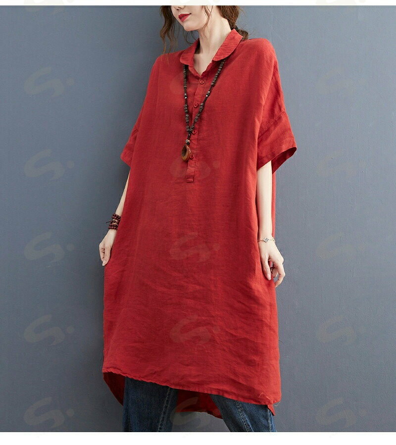 しぇあわーくす 楽天市場店のチュニック シャツ ワンピース ロングシャツ 無地 綿麻 夏 レディース シャツブラウス ワンピース ロング 膝丈 40代 50代 体型カバー ゆったり 春 夏｜アングル3