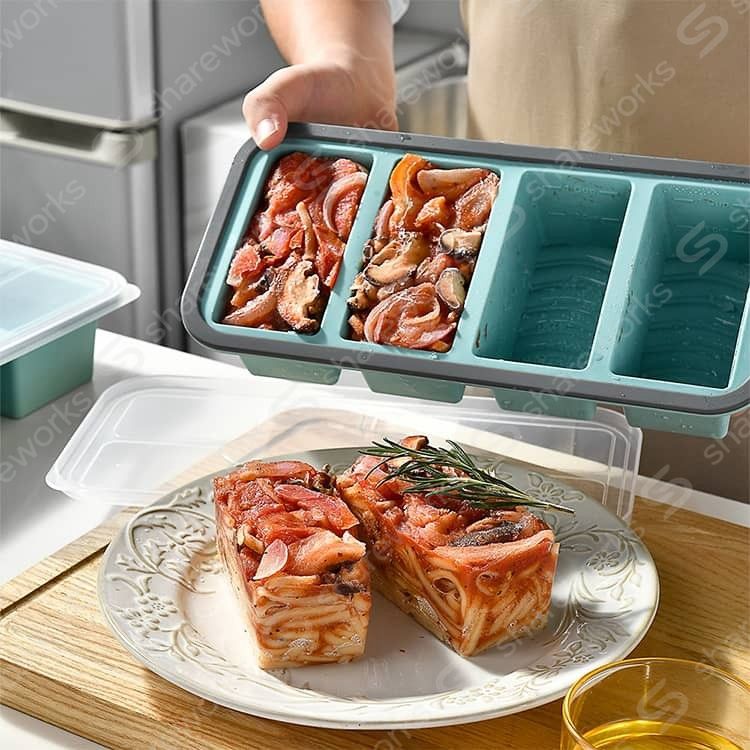 しぇあわーくす 楽天市場店の取り出し簡単 ブロックトレー 大型アイスキューブ 残り物用 食品保存容器 作り置き 冷凍庫容器 シリコン冷凍トレー 製氷皿 シリコン冷凍トレー スープ小分け 離乳食 電子レンジOK 冷凍庫整理 家庭用 食事準備｜アングル2