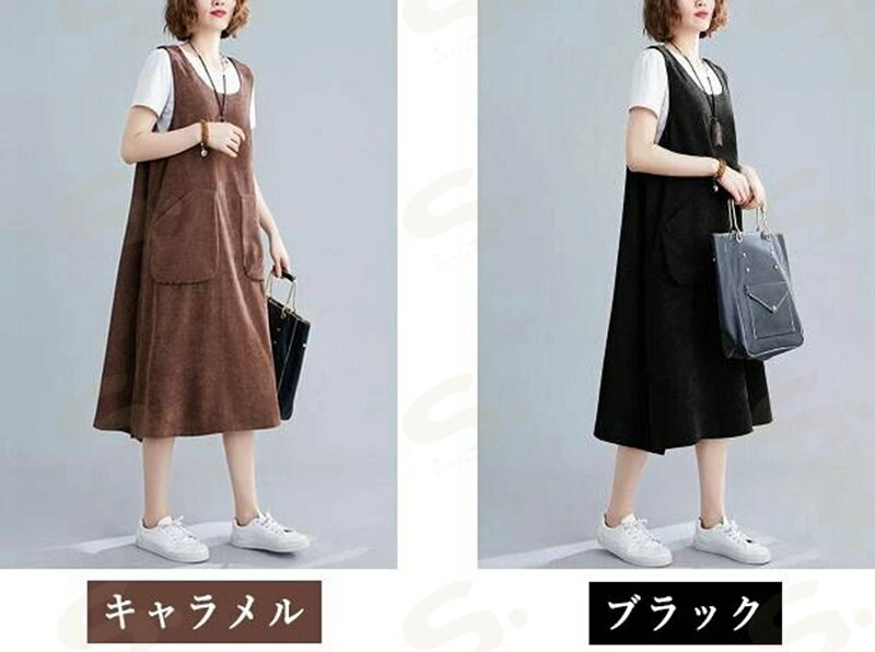しぇあわーくす 楽天市場店のコーデュロイ　サロペットスカート オーバーオール オールインワン ワンピース ロング丈 膝丈 ノースリーブ　 マキシ丈 レディースワンピース 大きめ 春夏秋　オーバサイズ　大きいサイズ　L 2L｜アングル3