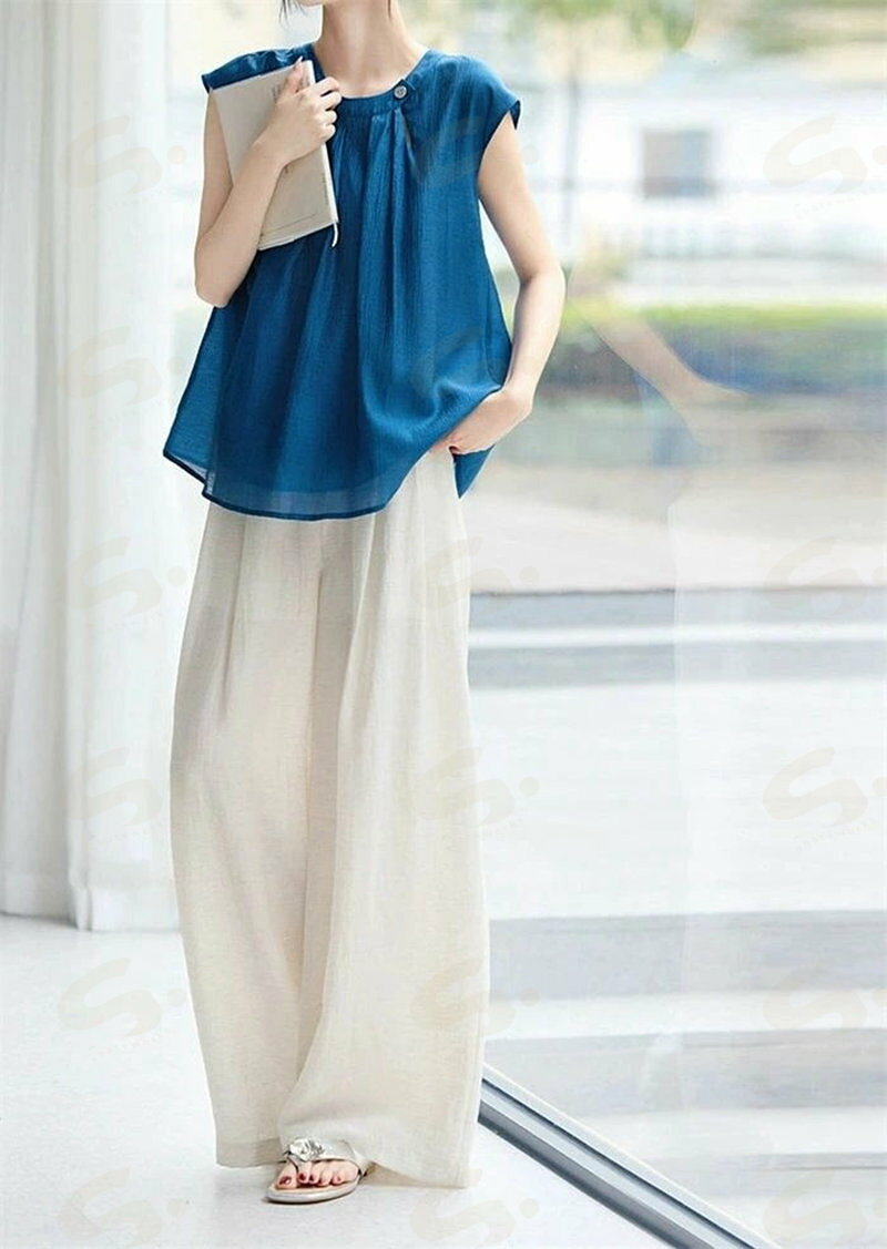 セットアップ レディース 2点セット ワイドパンツ ノースリーブ シャツブラウス 春...