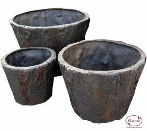 シャルカ FRPウッド調ラウンドポット　3サイズ(S・M・L)セット