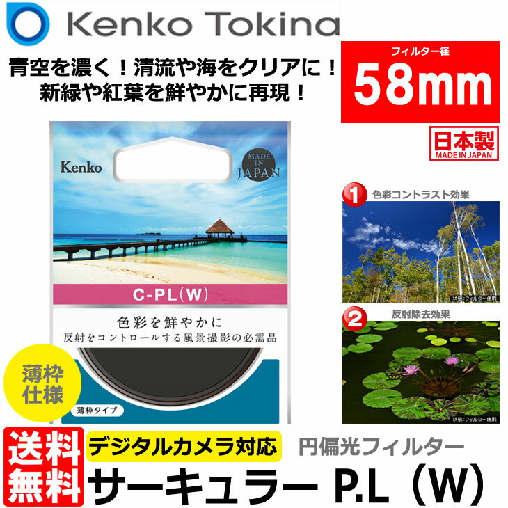 【メール便 送料無料】【即納】 ケンコー・トキナー 58 S サーキュラー P.L(W) 58mm径 PLフィルター [デジタルカメラ対応 円偏光 C-PLレンズフィルター 風景撮影]