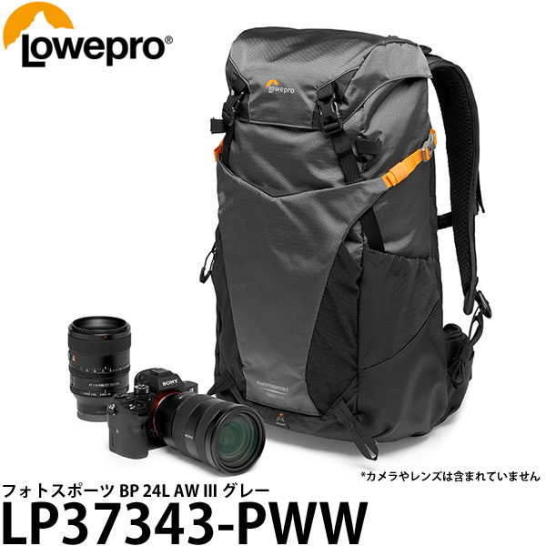 ロープロ カメラバッグ 【送料無料】 ロープロ LP37343-PWW フォトスポーツ BP 24L AW III グレー [レンズ付きミラーレスカメラ＋交換レンズ収納可能/バックパック/カメラバッグ/LP37343PWW/Lowepro]