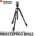 《2年延長保証付》【送料無料】【即納】 マンフロット MK055XPRO3-BHQ2 055プロアルミニウム三脚3段＋Q2付きボール雲台セット 高さ181.5cm/耐荷重8kg/自重3kg/カメラ三脚/自由雲台付/MK055XPRO3BHQ2/Manfrotto