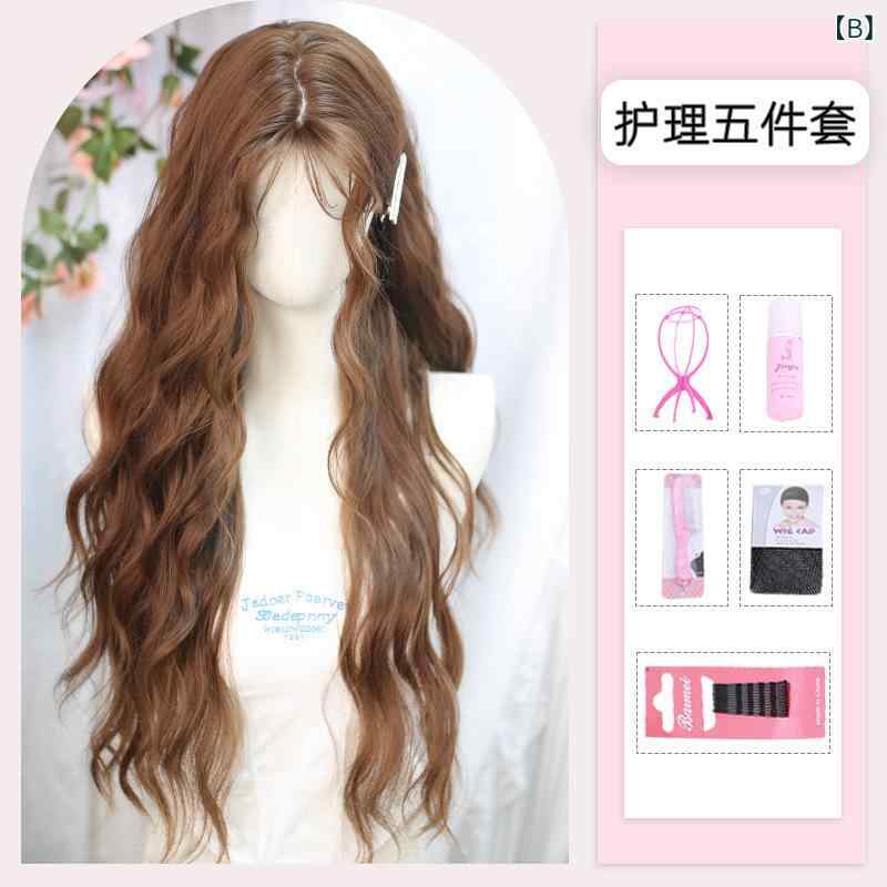 シャッター小町のウィッグ 女性用 全頭かつら ロング カール ナチュラル 焦糖暖棕色 高温 斜め前髪 ふんわり｜アングル2
