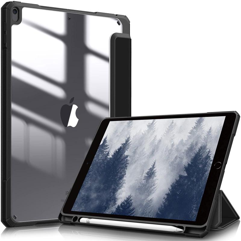 iPad Air 2019 ケース iPad Air3 / Pro 2017 10.5インチ 透明バックカバー Apple Pencil 収納可能 三つ折スタンド スリープ機能 軽量 薄型 傷つけ防止 PU合成レザー TPU (モデル番号A2152、A