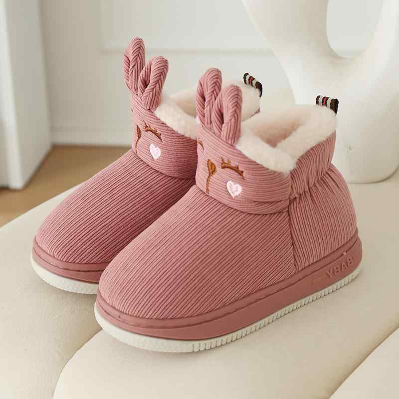 シューズ 靴 ブーツ フラット キッズ 子供用 ガールズ 女の子 ボーイズ 男の子 ふわふわ もこもこ 暖かい コーデユロイ 耳付き 履きやすい 歩きやすい かわいい おしゃれ シンプル カジュアル 秋 冬 ピンク グレー オレンジ 幼稚園 お出かけ