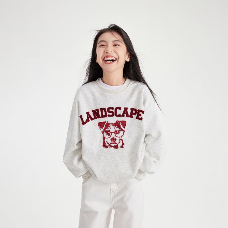 Other - キッズ トレーナー 女の子 眼鏡 犬 刺繍 長袖 トップス 子供服 韓国風 ゆったり かわいい 普段着 浅米グレー
