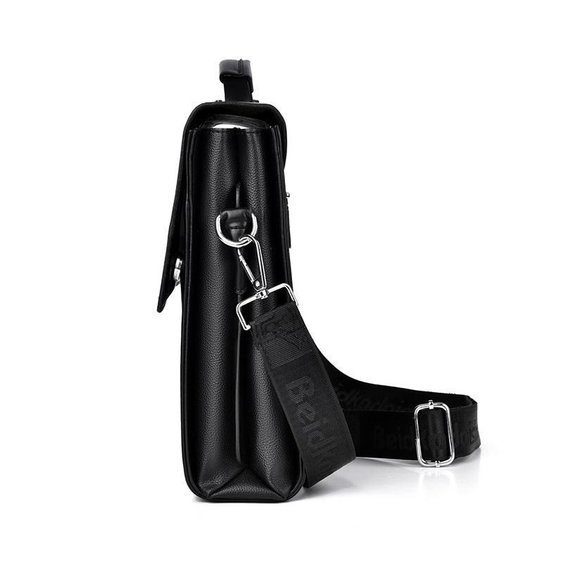 Satchel-Style Briefcases - ビジネスバッグ 男性用 PU 14インチ A4 ショルダーバッグ 斜めがけバッグ 通勤 手提げ 鞄 シンプル ブラック ダークブラウン