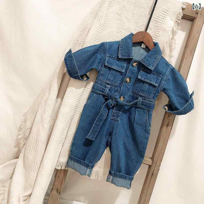ベビー キッズ 子供服 デニム コットン カバーオール 春秋 長袖 男女兼用 73CM 80C...