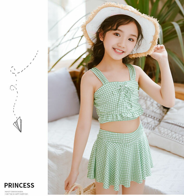 【あす楽】送料無料 子供水着 95~140cm チェック柄 セパレート セットアップ スイ...