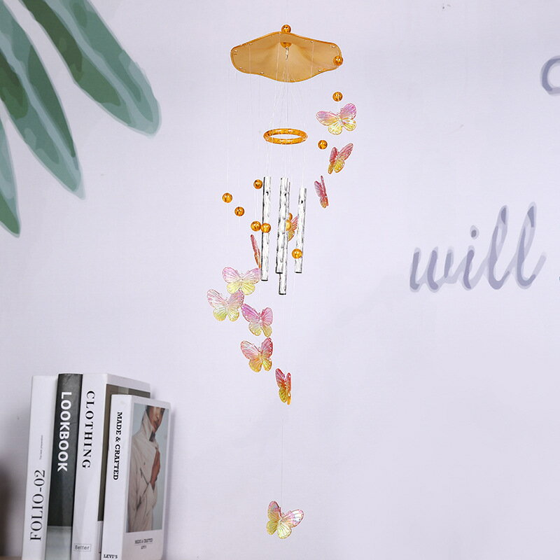 送料無料 ウインドチャイム バタフライ チョウ 蝶々 風鈴 チョウ グラデーション ドアチャイム シェル ..