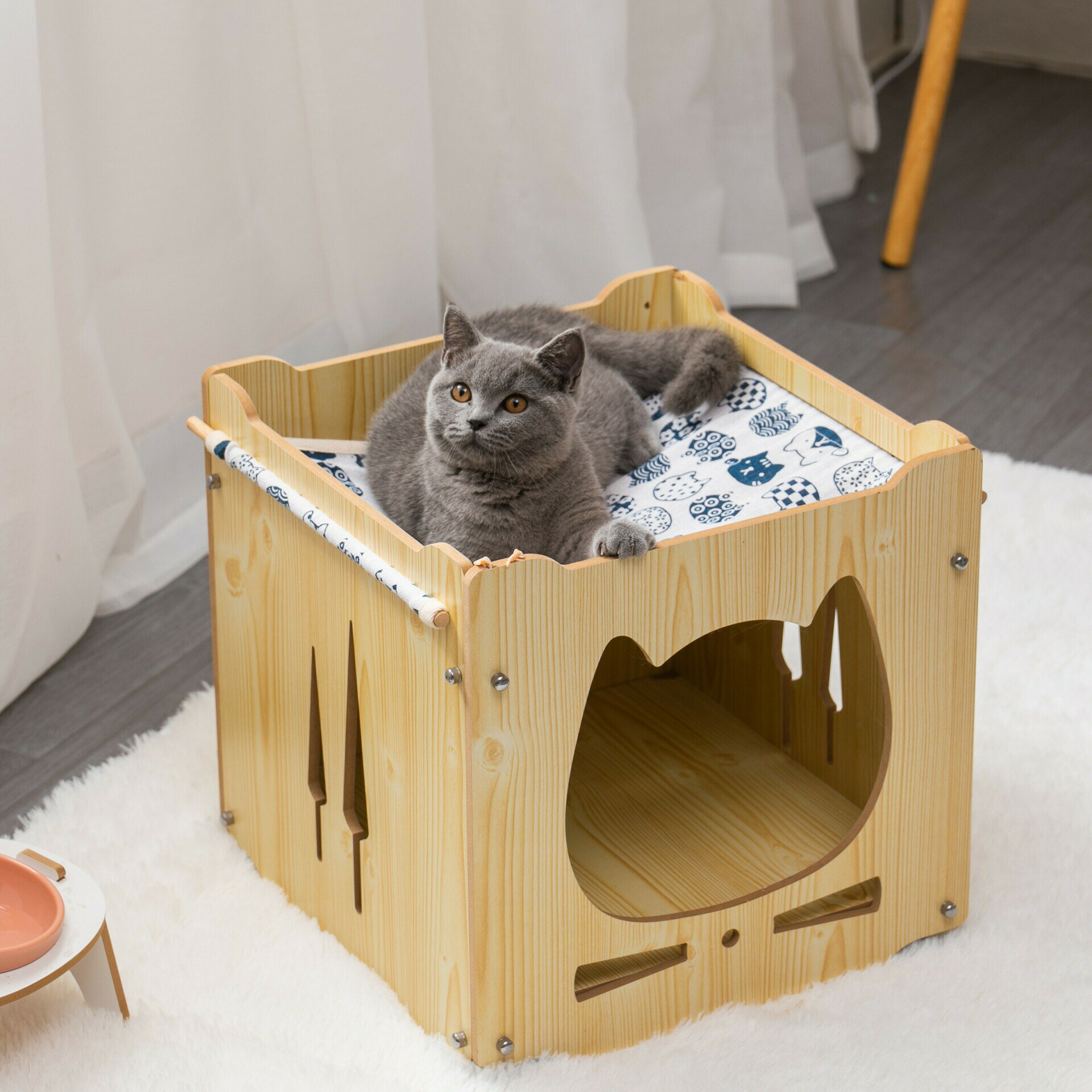 乐天商城 - 送料無料　キャットハウス ペット用 お家 キャット ベッド 部屋 ハンモック 犬猫兼用 ペットソファ キャットハウス ペットクッション おしゃれ 可愛い ペット部屋 別荘 小屋 ゲージ 木質 子犬 猫 いぬ ねこ 犬小屋 ペットハウス 室内用 通気性 プレゼント 楽天海外通販