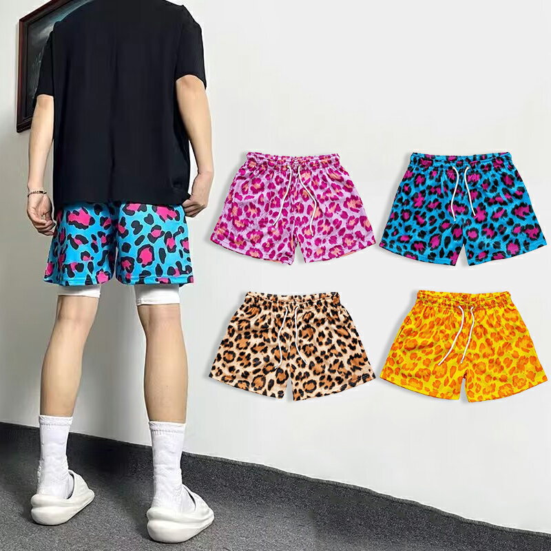 乐天商城 - 送料無料 豹柄 ショートパンツ メンズ レディース 4分丈パンツ ショーツ 短パン ボトムス ズボン 半ズボン ハーフパンツ ヒョウ柄 ウェストゴム 大きいサイズ 夏 おしゃれ カジュアルパンツ レオパード柄 バスケパンツ ピンク ブルー イエロー ブラウン 楽天海外通販