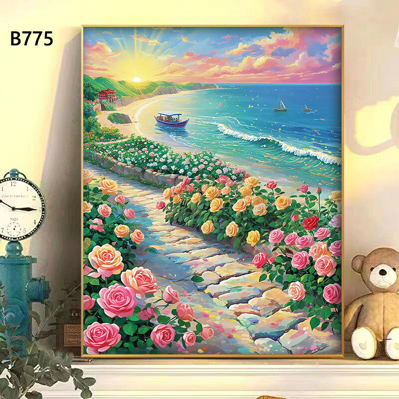 shawrichの送料無料 8色 塗り絵 海辺の花 バラ 海岸風景 数字油絵 数字塗り絵 数字油絵セット ぬりえ 油絵風 絵画 DIY絵 お絵描き 油絵キット アクリル絵画 ナンバー油絵キット 30x40cm 楽天海外通販｜アングル2