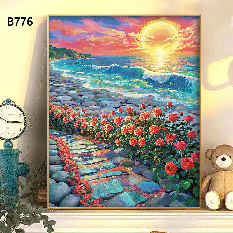 shawrichの送料無料 8色 塗り絵 海辺の花 バラ 海岸風景 数字油絵 数字塗り絵 数字油絵セット ぬりえ 油絵風 絵画 DIY絵 お絵描き 油絵キット アクリル絵画 ナンバー油絵キット 30x40cm 楽天海外通販｜アングル3