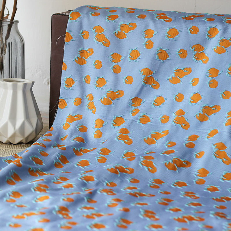 送料無料 135cm幅 90cm単位 生地 布 布地 きじ ジャカード生地 エンボス生地 色織り トマト柄 オレンジ..