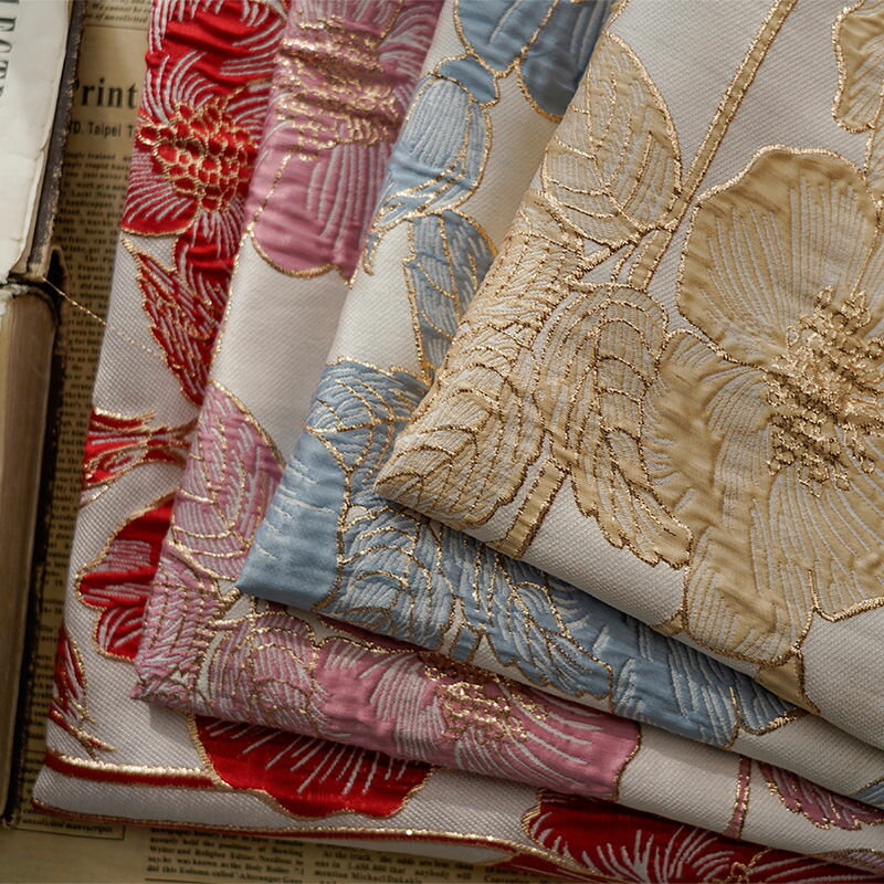 送料無料 140cm幅 90cm単位 生地 布 布地 きじ ジャカード生地 エンボス生地 色織り 花柄 ピンク ベージュ ブルー レッド 楽天海外通販