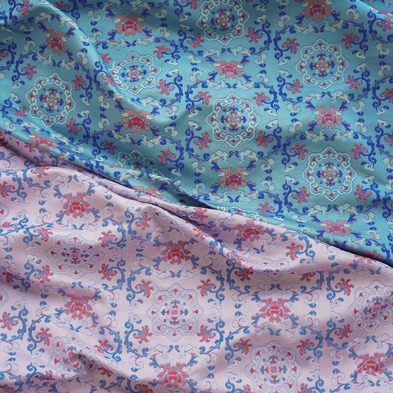 送料無料 145cm幅 90cm単位 生地 布 布地 きじ ジャカード生地 色織り 花柄 宮廷風 中華風 ブルー ピンク 楽天海外通販