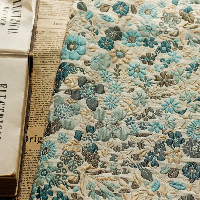 送料無料 130cm幅 90cm単位 生地 布 布地 きじ ジャカード生地 エンボス生地 色織り 花柄 グリーン 楽天海外通販