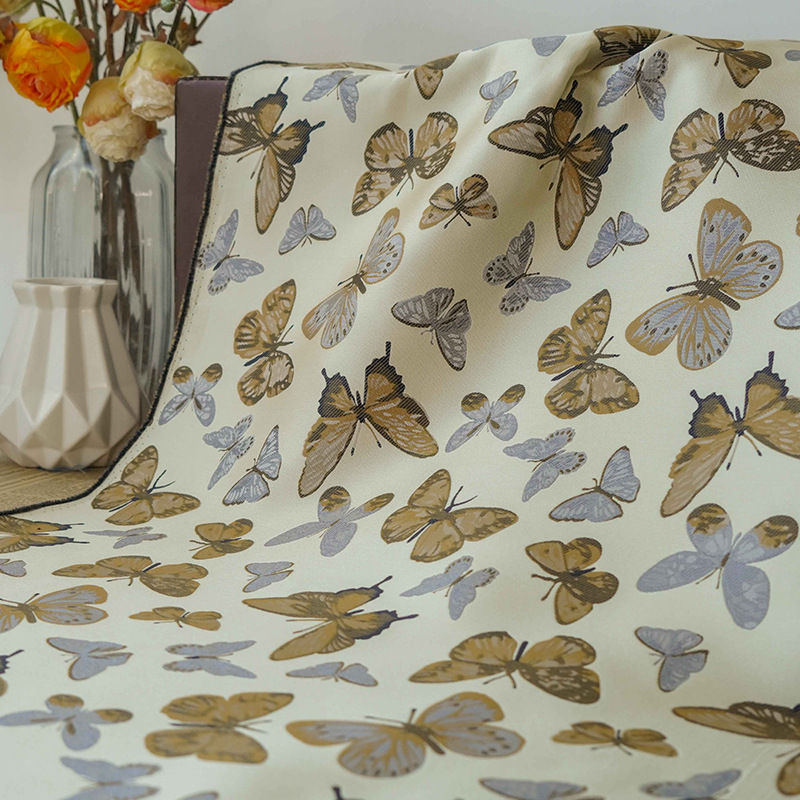 Cotton （Patterned Cloth） - 送料無料 160cm幅 90cm単位 生地 布 布地 きじ ジャカード生地 色織り 蝶柄 杏色 ブルー ベージュ 楽天海外通販