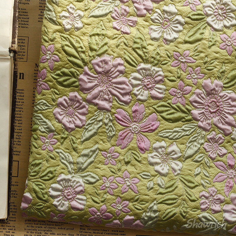 送料無料 135cm幅 90cm単位 生地 布 花柄 ジャカード エンボス 布地 ピンク グリーン 楽天海外通販