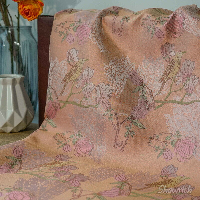 送料無料 145cm幅 90cm単位 生地 布 花柄 花鳥 植物柄 ジャカード生地 布地 楽天海外通販