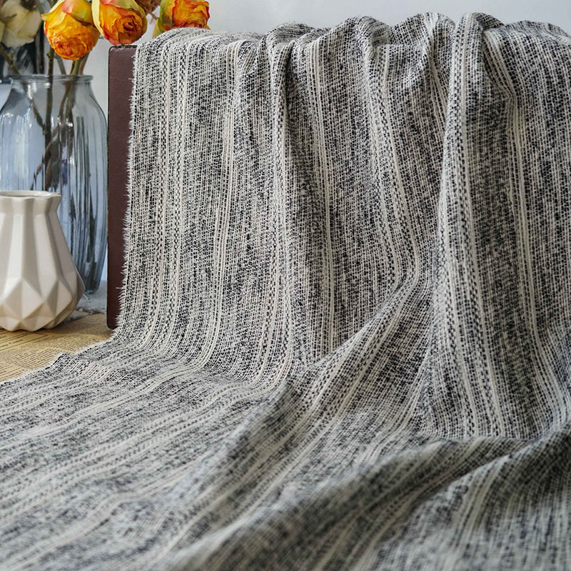 送料無料 150cm幅 90cm単位 生地 布 布地 きじ ジャカード生地 色織り ストライプ ブラック ホワイト 黒 白 麻 リンネル 楽天海外通販