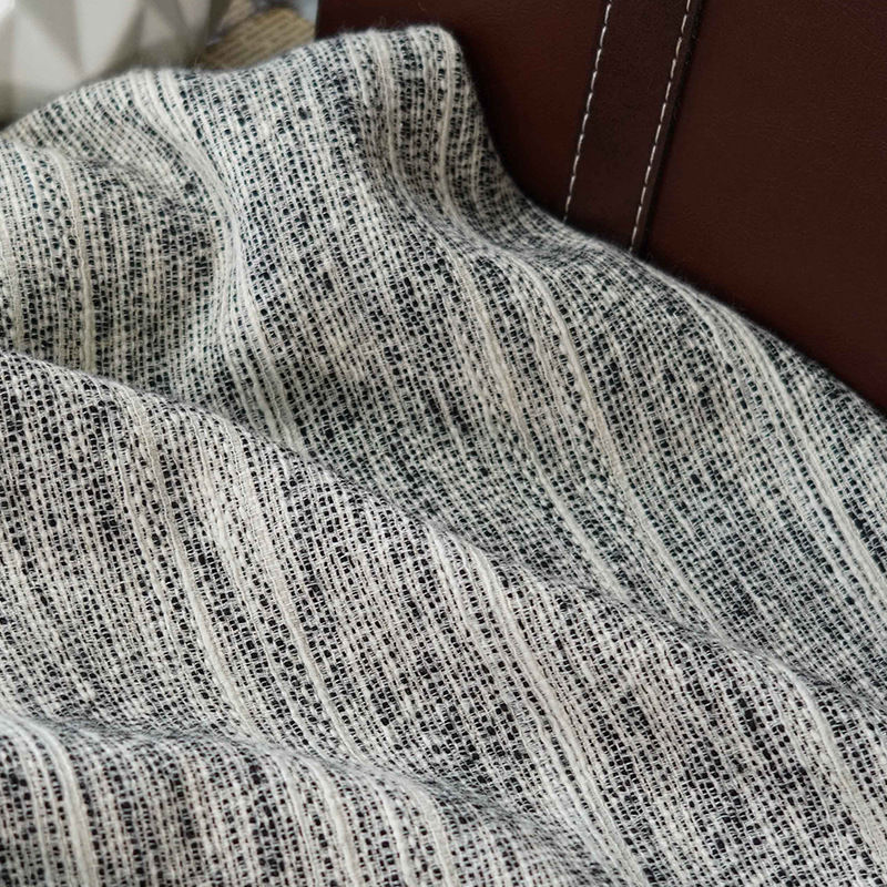 送料無料 150cm幅 90cm単位 生地 布 布地 きじ ジャカード生地 色織り ストライプ ブラック ホワイト 黒 白 麻 リンネル 楽天海外通販 3