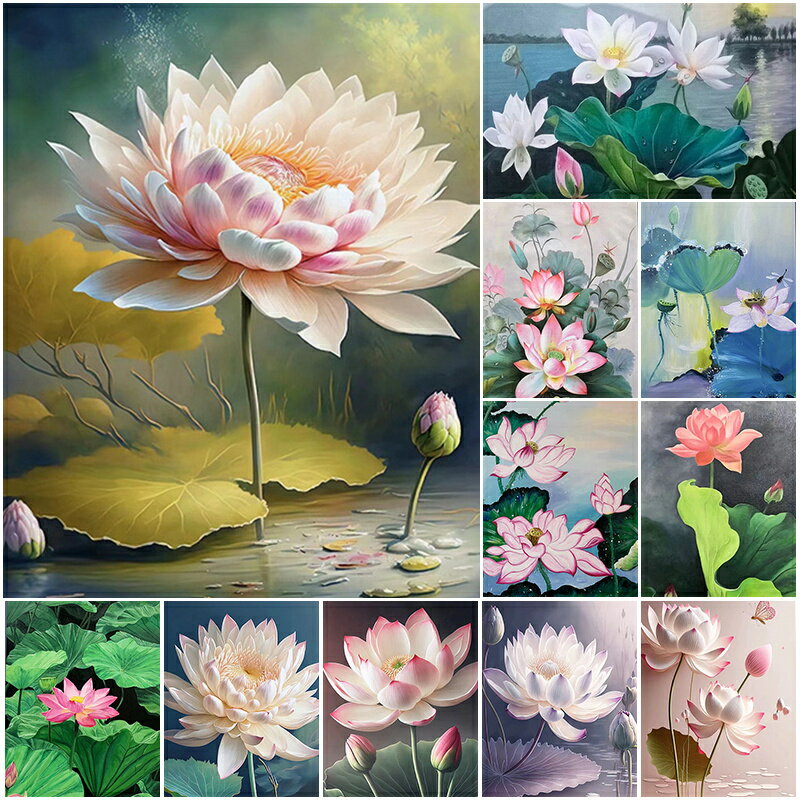 送料無料 40x50CM ぬりえ 塗り絵 数字油絵 セット ハスの花柄 蓮花 大人 初心者向け アートパネル 数字塗り絵 インナーフレーム付 油絵 ぬりえセット 知育玩具 美術 手芸 工作 お絵描き 楽天海外通販