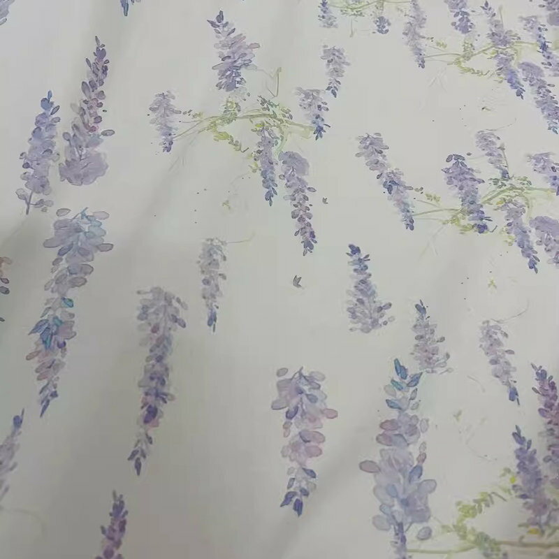 送料無料 幅135cm 90cm単位 生地 布 布地 ぬの きじ プリント 藤の花柄 パープル スカート生地 パジャマ生地 楽天海外通販