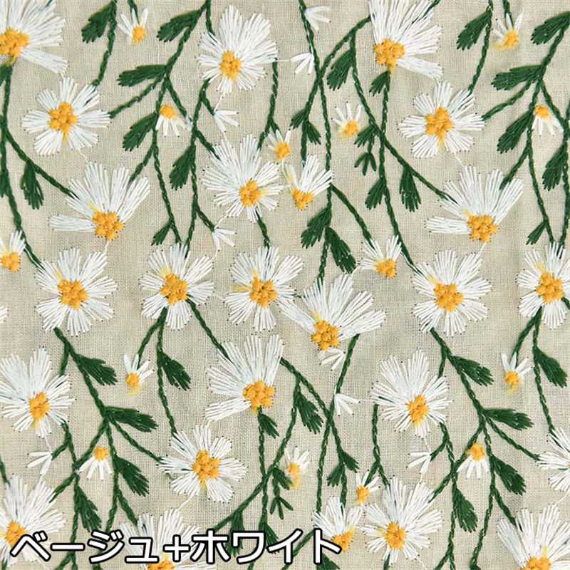 送料無料 幅115cm 90cm単位 生地 布 刺繍生地 菊花柄 植物柄 田園風 綿麻生地 手芸...