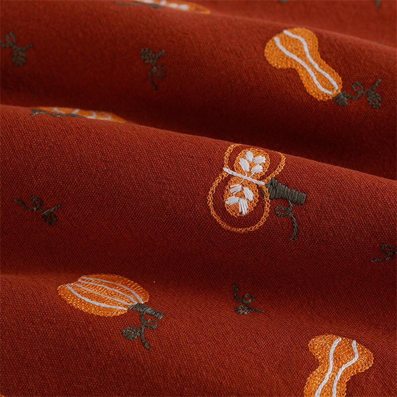 送料無料 幅120cm 90cm単位 生地 布 刺繍生地 カボチャ柄 綿麻生地 手芸 裁縫 DIY 楽天海外通販