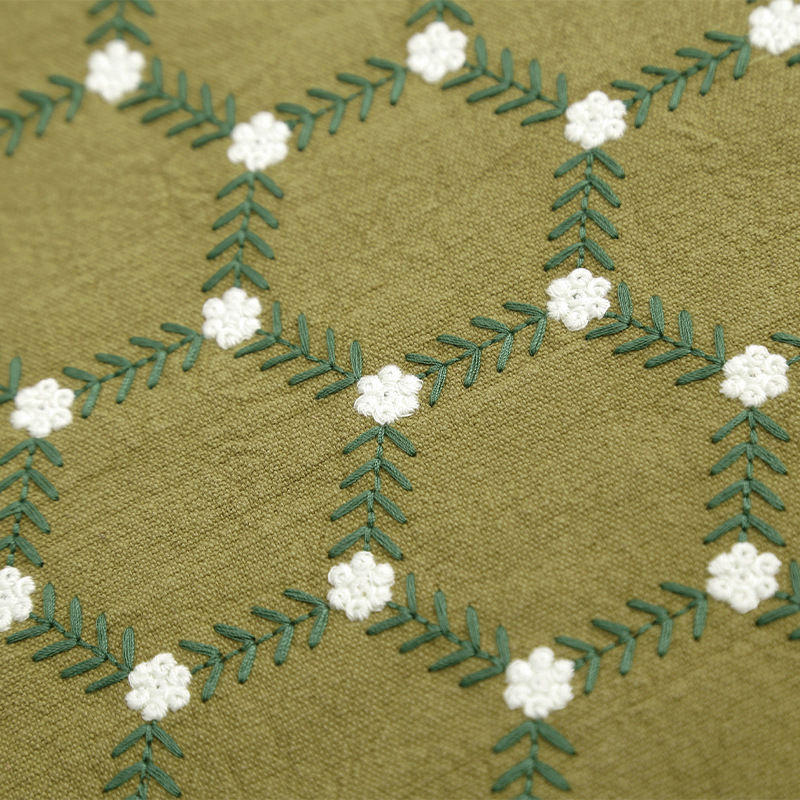 送料無料 幅120cm 90cm単位 生地 布 綿麻生地 刺繍生地 花柄 六角形 手芸 裁縫 DIY 黒 カーキグリーン 楽天海外通販