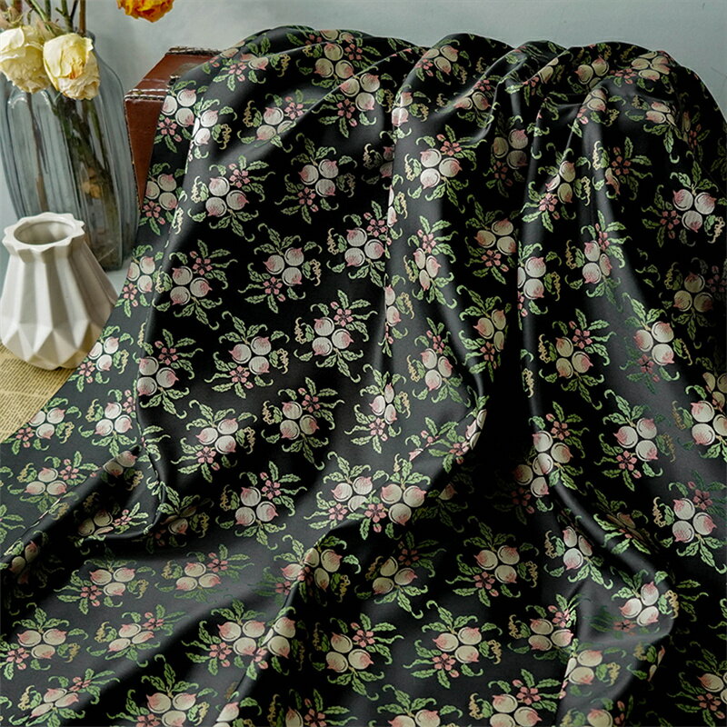 送料無料 165cm幅 90cm単位 生地 布 布地 きじ ジャカード生地 色織り 花柄 桃柄 ブラック 灰緑 楽天海外通販