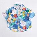 送料無料 子供服 半袖シャツ キッズ 花柄シャツ アロハシャツ 綿100% 胸ポケット 男の子 女の子 ガール ボーイ 子ども服 子供ウェア 夏服 花柄 ブルー 90cm 100cm 110cm 120cm 130cm 楽天海外通販