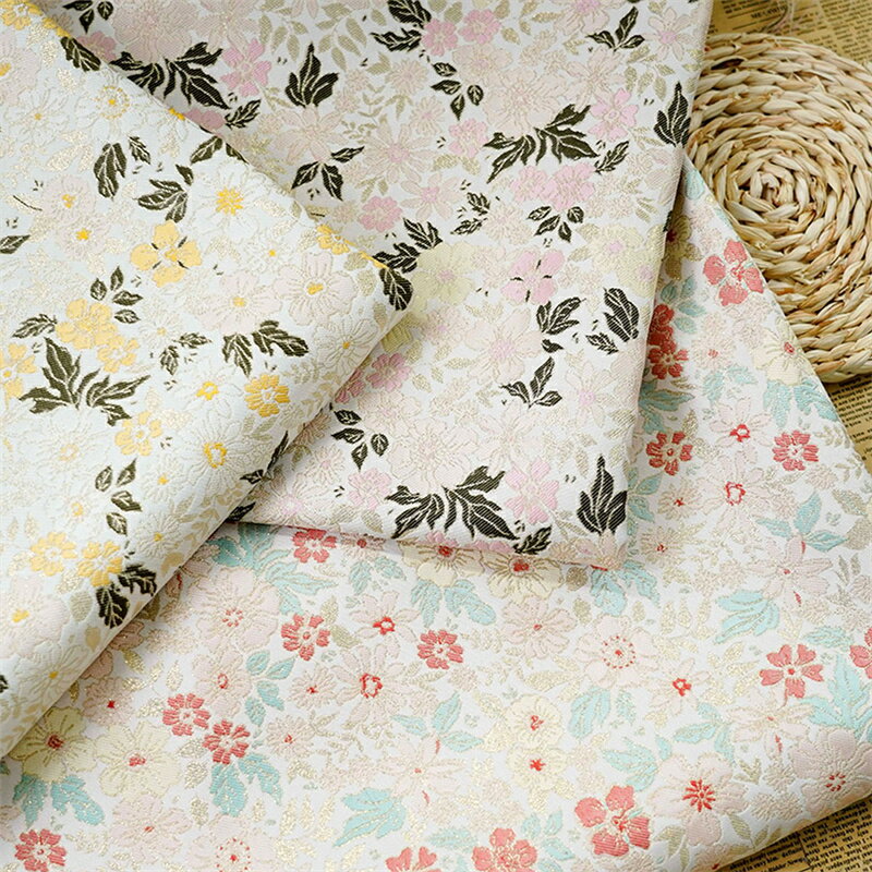 Cotton （Patterned Cloth） - 送料無料 145cm幅 90cm単位 生地 布 布地 きじ ジャカード生地 洋服生地 色織り 花柄イエロー ピンク レッド 楽天海外通販