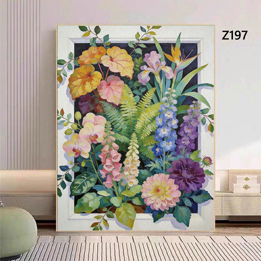 送料無料 8色 塗り絵 窓枠の花束 ボタニカル水彩画 数字油絵 数字塗り絵 数字油絵セット ぬりえ 油絵風 絵画 DIY絵 お絵描き 油絵キット アクリル絵画 ナンバー油絵キット 30x40cm 楽天海外通販