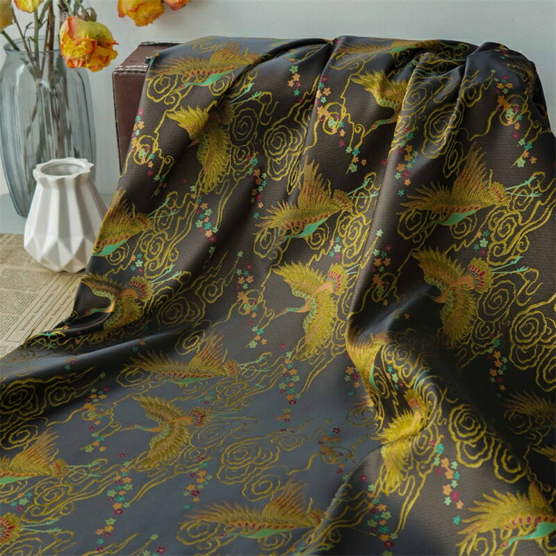 送料無料 160cm幅 90cm単位 ジャカード生地 エンボス生地 生地 布 布地 服生地 色織り 鳳凰柄 雲柄 ゴールド 楽天海外通販