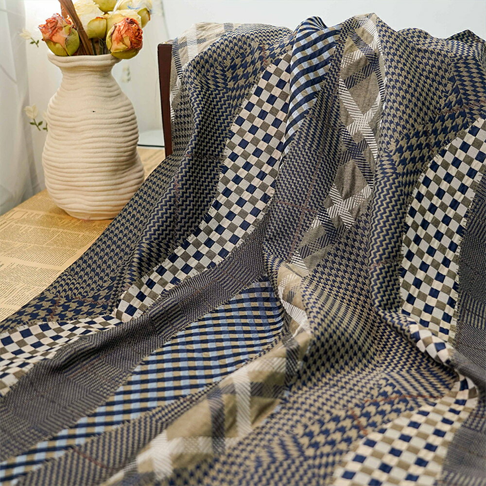 送料無料 155cm幅 90cm単位 ジャカード生地 生地 布 布地 色織り生地 幾何柄 チェック ストライプ ベージュ ネービー 楽天海外通販