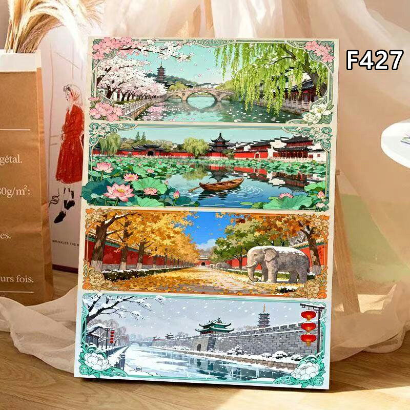 中国の古都を題材にした四季絵巻。 春は花咲く運河と塔、夏は蓮池と古寺、秋は紅壁の並木と象、冬は雪に包まれた城壁。 伝統的な装飾枠で 4 つの風景を区分し、古き都の移り変わりを味わえる、風情豊かな作品です。 江南庭園を表現した四季アート。 春は桜と藤の花が彩る池庭、夏はバショウと蓮の広がる水辺、秋は紅葉に囲まれた亭、冬は雪景色の白壁庭園。 優美な中華式庭園の趣きが詰まっており、和モダン空間に適しています。 自然風景に焦点を当てた四季構成。 春：満開の桜と蝶、夏：夕暮れの蓮と柳、秋：紅葉と黄金の稲穂、冬：雪と紅い梅の枝。 装飾的な額縁デザインが柔らかく、四季の移ろいを感じさせる爽やかな色彩が魅力です。 雄大な西域・高原風景を描いた四季絵。 春：雪山の麓の草原とゲル、夏：鏡のような湖と針葉樹林、秋：黄金の実りの村、冬：雪原のログハウスと馬。 広大で開放的な景色が特徴で、自然好きにおすすめの迫力ある作品です。 商品説明 商品内容 塗り絵セット セット内容 数字が印刷された白抜きキャンバス1枚(インナーフレーム付） 筆 アクリル絵の具 壁がけ用フックとネジ 生産国 中国 納期 【配送に関する重要なお知らせ】 本商品はアクリル絵の具を含んでいるため、海外発送は特別な輸送チャネルを通す必要がございます。 そのため、配送には通常よりお時間を頂戴しますことをあらかじめご了承ください。 【通常の流れ】: 発送まで：ご注文後、5営業日以内に発手配いたします。 お届けまで：発送後、お届けまでに1〜2週間程度を要する場合がございます。 注意書き ※手塗りのペイント商品となりますので、完成時に見本と多少の誤差が生じる場合もございますのでご了承くださいませ。 ※モニターの発色により実物と色味が多少異なる場合がございます。 活用イベントのご提案 ギフト 記念日 年末年始 プレゼント サプライズ お祝い 誕生日プレゼント 結婚記念日 バースデー 自由研究 冬休み 春休み 夏休み 子ども 塗り絵 小学生 工作 インテリア 絵画 DIY絵画 趣味 手作りプレゼント 母の日 父の日 バレンタイン ホワイトデー お盆 敬老の日 連休 雑貨 おしゃれ 絵画 壁掛け インテリア 　 自由研究 小学生 キット　自由研究 女の子　 自由研究 男の子　趣味　 ひとり　大人から始める趣味　おうち時間充実アイテム　おうち時間充実グッズ　福利厚生　手作りギフト おしゃれギフト　 DIY プレゼント ハンドメイド　雑貨　週末　おこもり　おうち休日　おうち時間 自粛生活　 巣ごもりグッズ 暇つぶし グッズ 頭の体操 入院 便利 グッズ 手作りキット 大人 工作 キット 工作キット 子供 ハンドメイド雑貨 手作りキット 子供 ハンドメイド キット おうち時間グッズ おうち時間キット おうち時間 キット お家時間 リラックス ぬりえ バレンタイン チョコ以外 おしゃれ 飾り かわいい 装飾 手作り バレンタイン 花 子供 プレゼント プチギフト モンステラ プルメリア アートポスター フレーム付き アートパネル インテリア 小さい アート パネル アートパネル アートポスター 運気が上がる絵 ファブリックパネル 絵画 インテリアアートパネル 壁掛け 玄関 絵 ファブリックパネル 玄関 開運 絵画 風水 玄関 おすすめ キャンバス アート インテリア 壁掛け 北欧 北欧アート オススメご利用場所 店舗　カフェ　おうちカフェ 喫茶店　BAR　バー おうちバー バーごっこ　バル　ホテル　レストラン　アメリカンダイナー　飲食店　居酒屋　スパ　テレビ局　撮影スタジオ セット　ライブハウス　美容院　美容室　理容院　理容室　デザイナーズマンション　賃貸部屋　賃貸マンション　ワンルームマンション　ガレージ　車庫　倉庫　物置 お家の中の飾れる場所アイデア 自宅　家 部屋の内装　狭い部屋　ワンルーム　男子部屋　女子部屋　大人の小部屋　書斎　子供部屋　リビングルーム　リビング　デスク　勉強机　テーブル　ラック　ダイニング　キッチン　寝室　床の間　トイレ　洗面所　玄関　廊下 本棚　飾り棚　ドア　扉　棚　冷蔵庫　ベランダ　ガレージ　車庫　駐車場　屋外　庭　ガーデニング　応接室　ロビー　エレベーター　エレベーターホール　客室　個室　脱衣所 おうちじかん　おうち時間 こんな物をお探しの方にオススメ 暇つぶし おもちゃ　暇つぶし 子供 グッズ　入院 大人 暇つぶし　アートパネル モダン　アートパネル 北欧　アートパネル モダン 玄関　アートパネル 風景　アートパネル モノクロ　アートパネル モノトーン　　ペイントバイナンバー　アート　ボード　アートボード タペストリー グッズ 頭の体操 脳活 脳トレ 高齢者 アタマのトレーニング 指先 入院 便利 リハビリグッズ リハビリ グッズ お部屋の模様替え グッズ SNS映え　お部屋づくり　外出自粛　お手頃価格のインテリア 小さい　ミニ　ミニサイズ　カフェ風インテリア 雑貨　デザイナーズ家具　オブジェ　リプロダクト　照明　壁面装飾　壁面飾り　壁画　壁掛け　壁掛けアート　壁かけアート　壁かけ専門　壁飾り　飾り　壁に飾る 飾る オーナメント　タペストリー　ウォールアート　ウォールパネル　モダンアート　ミニアート　絵画 画像　アート パネル　アートパネル　インテリアアートパネル　 初心者 上級者 セット 上級者 初心者セット 四角 スクエア バンクシー 額縁 桜 動物 大型 お城 犬 ダイアモンドアート ダイアモンドアートキット ダイアモンドアートセット アートフレーム　アートパネル・アートボード　アートボード　アートポスター　ポスターフレーム　poster　サインボード　サインプレート　木製看板　木製アート看板　ウッドボード　ウォールプレート　ウォールステッカー　ウォールシール　ステッカー　壁かざり用ポストカード　壁紙　装飾品　アイテム　グッズ　置物　DIY用品　輸入雑貨　アメリカン雑貨　アメ雑貨　USA雑貨　ヴィンテージ雑貨　ビンテージ雑貨　壁飾り　壁デコ　デコレーション　ウォールデコレーション　装飾　飾り付け　絵　絵画　イラスト　装飾画　壁面装飾　壁に吊るす　プリント　飾り付け 飾りつけ　店内ディスプレイ　ホームパーティー　イベント　ビンゴ　景品　SNS映え　人気　おしゃれ　お洒落　オシャレ　彩り　インパクト　ニッチ　イメージアップ　ナチュラル　シンプル　カントリースタイル　ブルックリンスタイル　癒し　元気　幸せ 　こだわり　珍しい　目隠し　アクセント　ドラマ撮影　映画撮影　おうち時間　テレワーク　リモートワーク　ZOOM　ZOOM会議　ズーム　ズーム会議　背景　実用的　お手軽　新生活　一人暮らし　独り暮らし　二人暮らし　夫婦暮らし　引っ越し　引越し　模様替え　改築　改装 注意事項 ・お客様が通常と同じお買い物ステップで安心して海外の商品を購入できるよう、楽天市場から指定を受けた委託先である（株）コマースロボティクスが、当店の店舗運営業務を行います。 ・当店でご購入された商品は、原則として、「個人輸入」としての取り扱いになり、全て中国からお客様のもとへ直送されます。 ・個人輸入される商品は、全てご注文者自身の「個人使用・個人消費（日本に居住する者に寄贈される物で、当該寄贈を受ける者の個人的な使用に供される場合を含みます。）」が前提となります。第三者への譲渡・転売が法令で禁止されるもの（医薬品、医薬部外品、化粧品等を含みますが、これに限られません。）もございますのでご注意下さい。 ・通関時に関税・輸入消費税が課税される可能性があります。課税額はご注文時には確定しておらず、通関時に確定しますので、商品の受け取り時に着払いでお支払いください。詳細はこちらご確認下さい。 ・色がある場合、モニターの発色の具合によって実際のものと色が異なる場合がある。