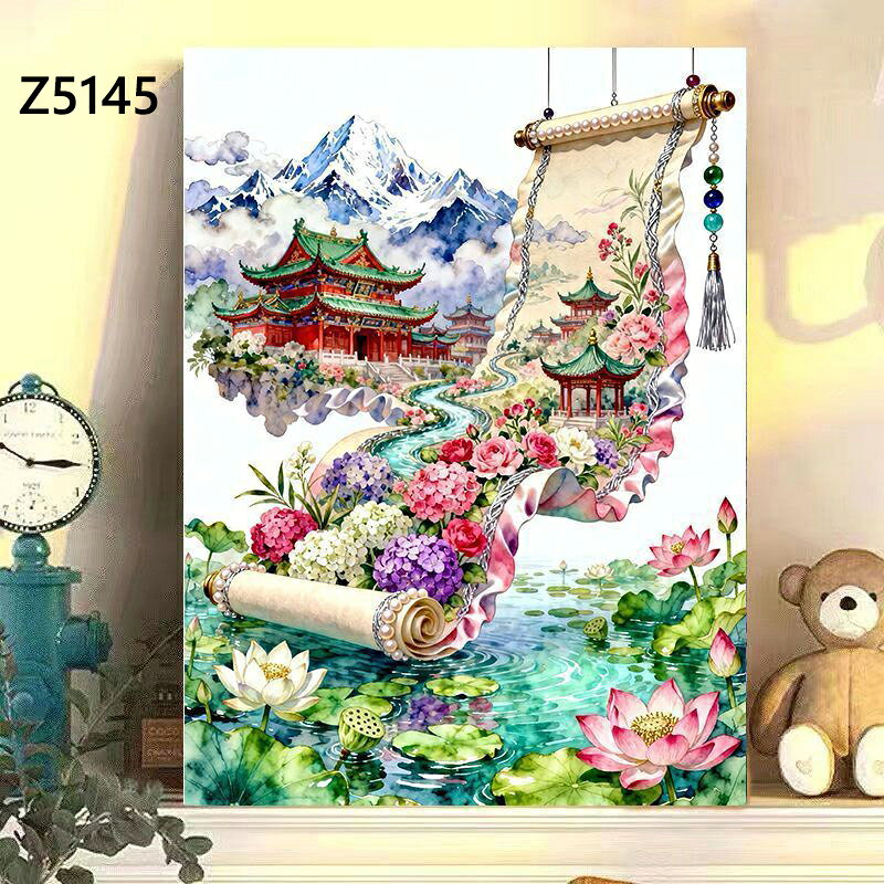 送料無料 4色 塗り絵 数字 油絵 数字塗り絵 数字油絵セット ぬりえ 油絵風 絵画 DIY絵 お絵描き 油絵キット アクリル絵画 ナンバー油絵キット 数字絵 30x40cm 伝統巻物 中華仙境風景 水彩風 雪山 古式楼閣 蓮 バラ 紫陽花 桃源郷の風景 蓮と古建築 楽天海外通販