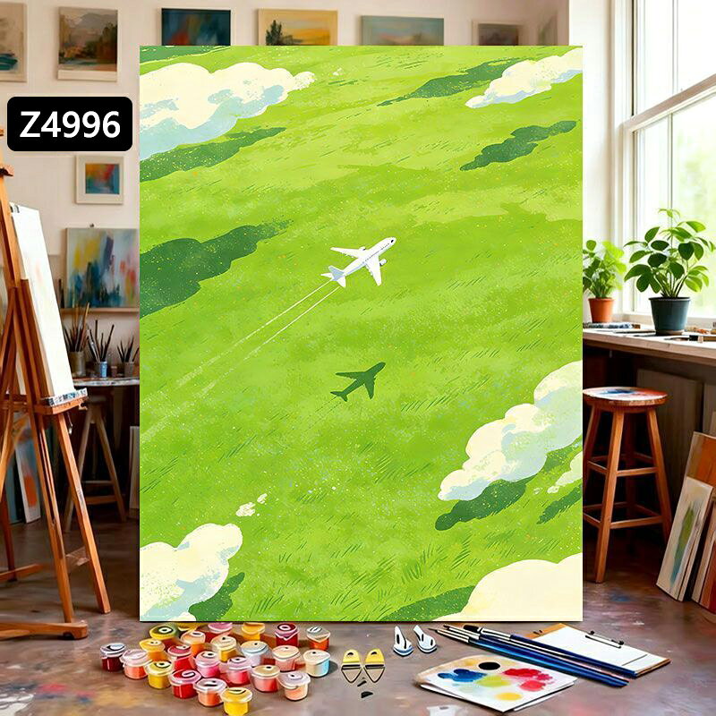 送料無料 4色 塗り絵 飛行機と緑の大地 俯瞰風景 数字油絵 数字塗り絵 数字油絵セット ぬりえ 油絵風 絵画 DIY絵 お絵描き 油絵キット アクリル絵画 ナンバー油絵キット 30x40cm 楽天海外通販