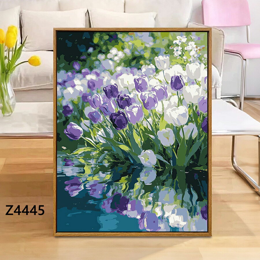 送料無料 4色 塗り絵 カラフルチューリップ 春の花絵 数字油絵 数字塗り絵 数字油絵セット ぬりえ 油絵風 絵画 DIY絵 お絵描き 油絵キット アクリル絵画 ナンバー油絵キット 30x40cm 楽天海外通販