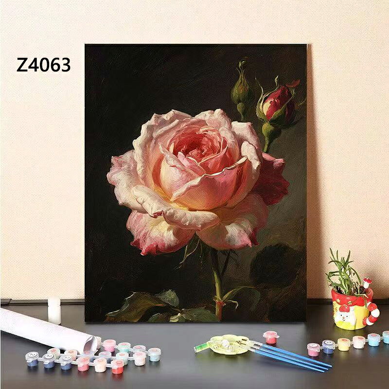 送料無料 3色 塗り絵 クラシックピンクローズ 静物油絵風 数字油絵 数字塗り絵 数字油絵セット ぬりえ 油絵風 絵画 DIY絵 お絵描き 油絵キット アクリル絵画 ナンバー油絵キット 30x40cm 楽天海外通販